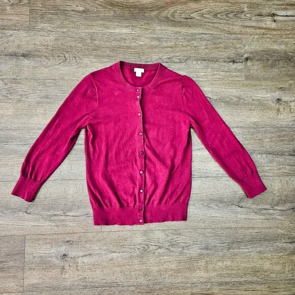 J. Crew The Clare Cardigan Sweater Berry Wine Medium - Picture 2 of 5